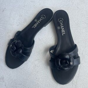 Chanel Black Flower Sandals